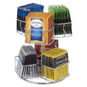 Chrome Tea Bag Spinning Carousel, 6 Compartments- 60 Tea Bags Storage